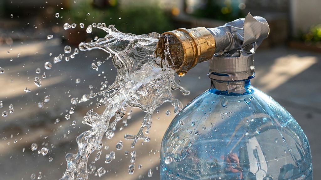 آزمایش سیستم بطری و اتصالات برای جریان آب