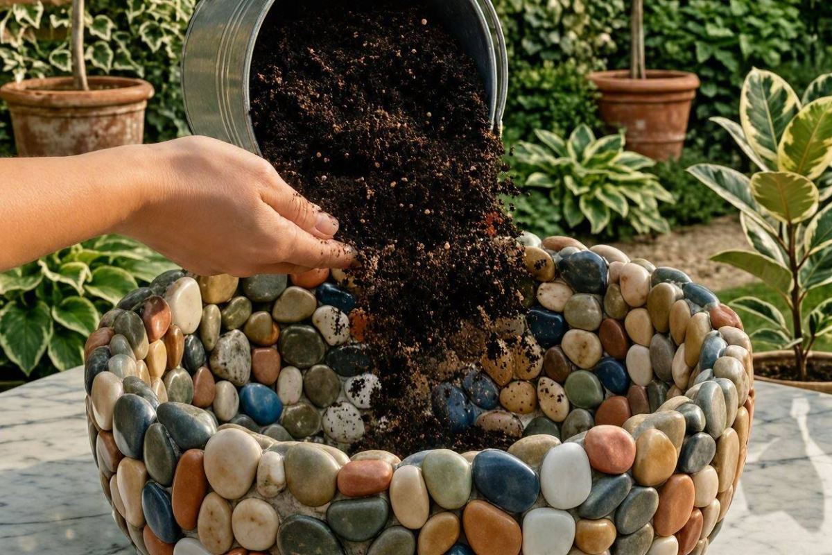 آماده کردن خاک برای گلدان با پوست هندوانه