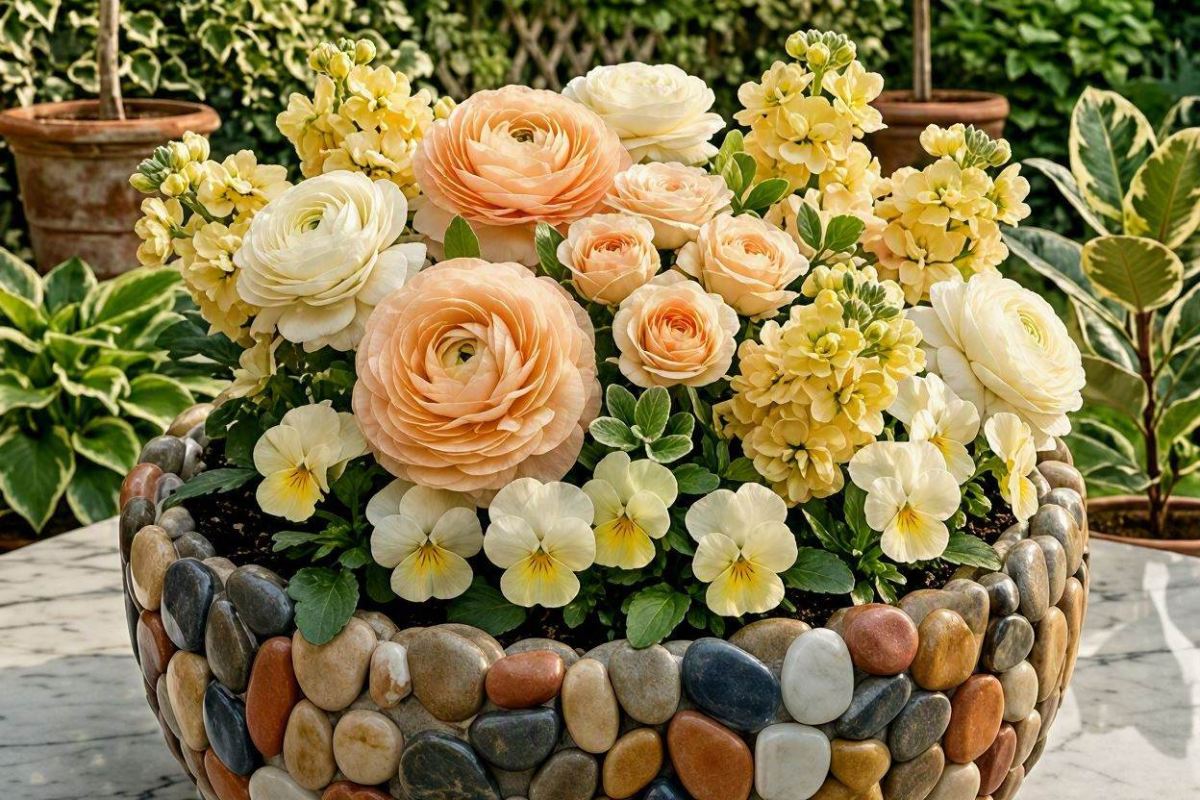 قرار دادن خاک داخل گلدان دست ساز هندوانه ای