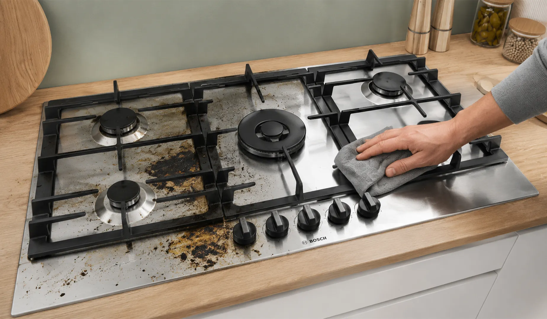 تمیز کردن سطح گاز رومیزی