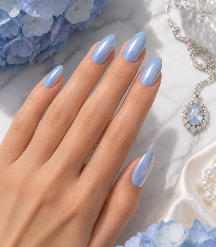 مدل ناخن کروم آبی آسمانی