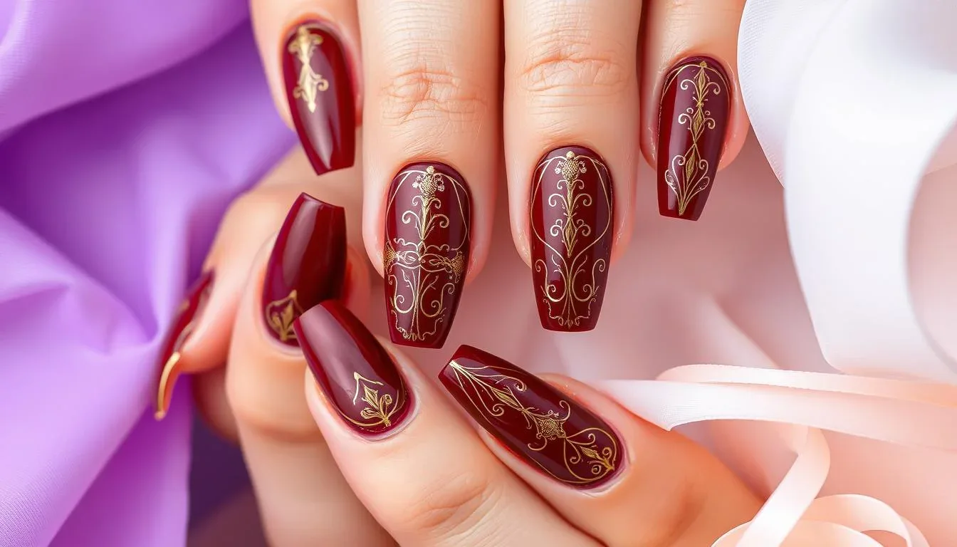 ترکیب لاک ژل شرابی و خردلی