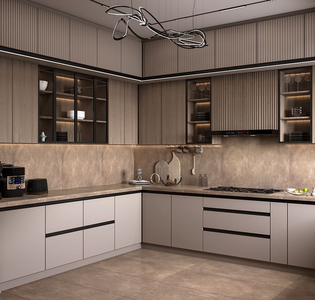 مدل کابینت بژ روشن آشپزخانه