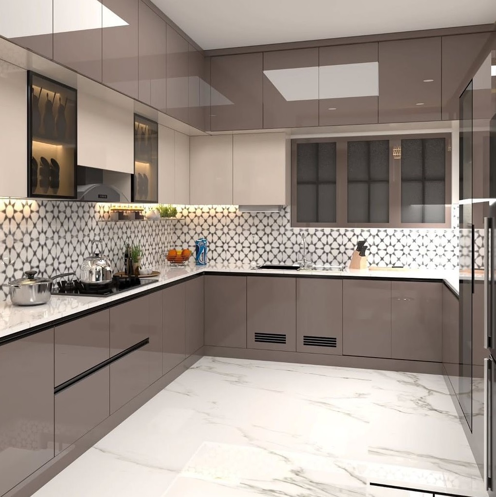 کابینت بژ مدرن با طراحی شیک