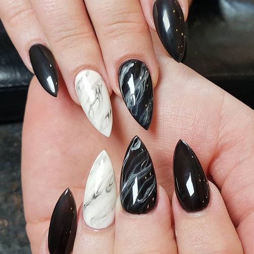 طراحی ناخن مشکی سفید ابر و باد