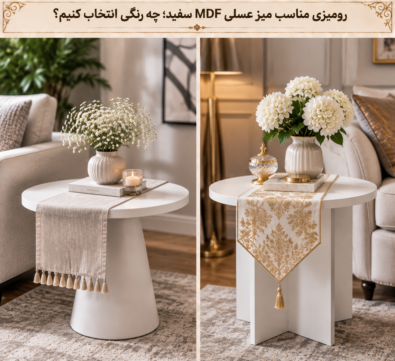 رومیزی شیک برای میز عسلی سفید