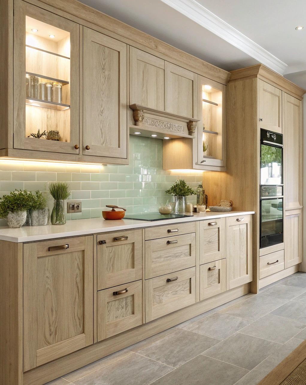 کابینت آشپزخانه با رنگ چوب طبیعی