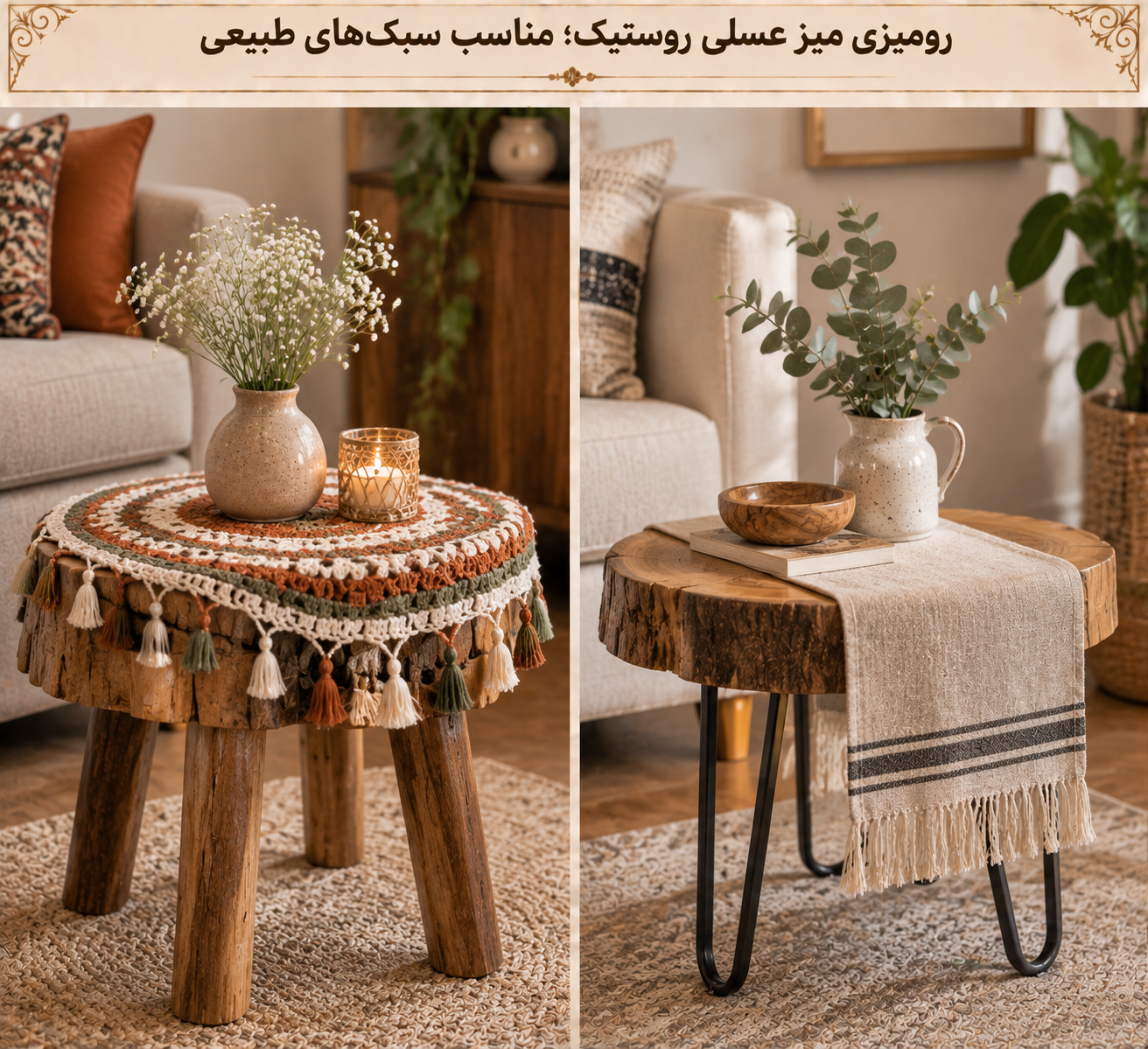 رومیزی دست‌بافت برای میز عسلی روستیک