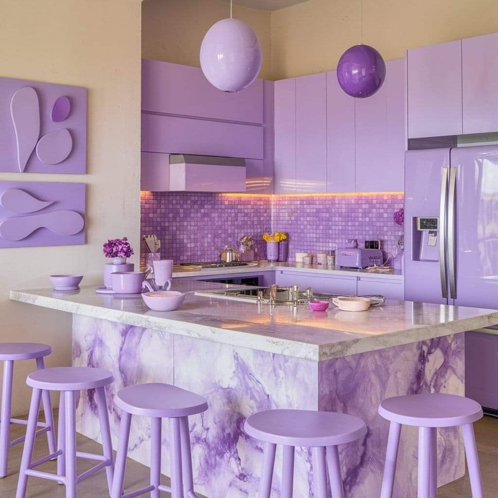 هماهنگی میز غذاخوری با کابینت بنفش