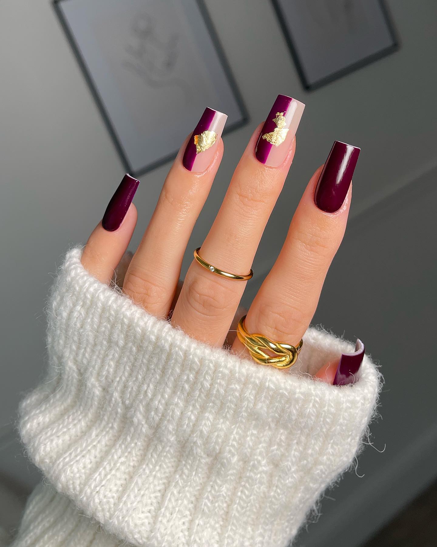 طراحی هندسی ناخن شرابی