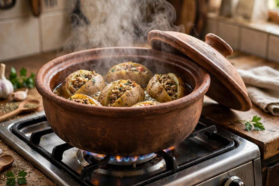چیدن دلمه سیب زمینی در ظرف