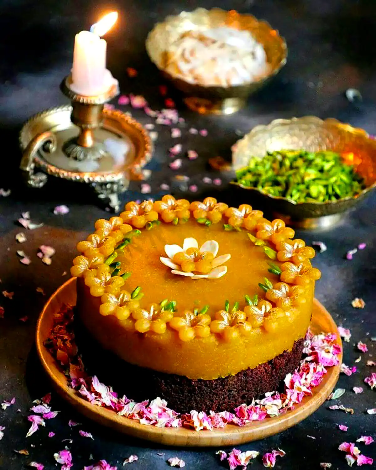 تزیین حلوا مجلسی با گل و ماسوره