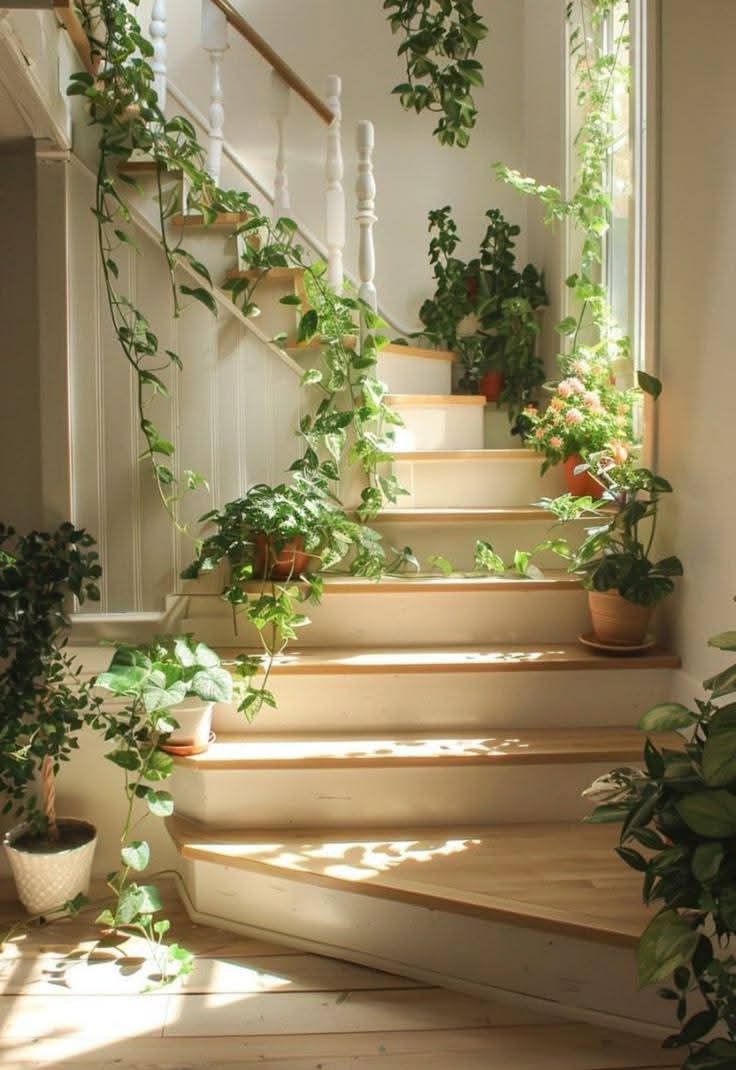 گیاه طبیعی کنار آینه ورودی خانه