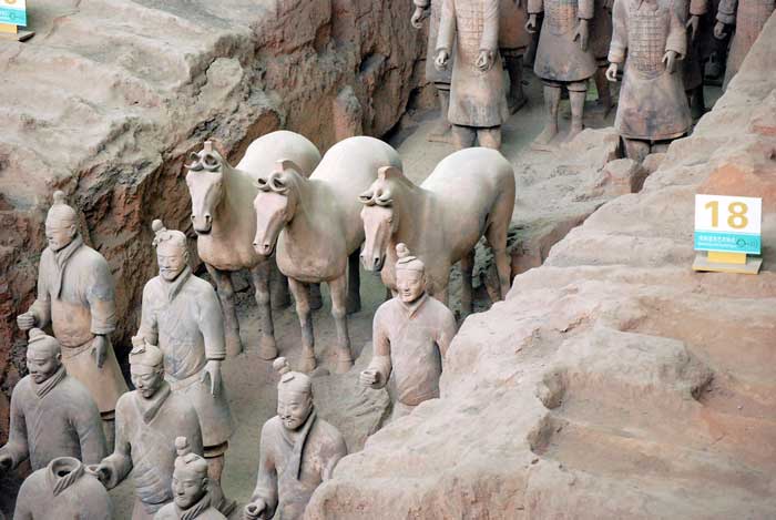 نمای نزدیک سربازان ارتش سفالی چین در گودال باستانی
